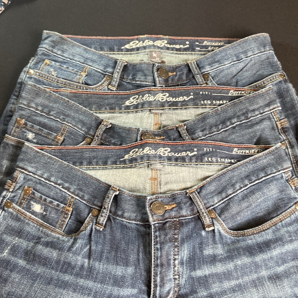 3 pair-Eddie Bauer Womens Jeans 2 - Boyfriend Slim  Mid Rise + 1- Boyfriend Crop